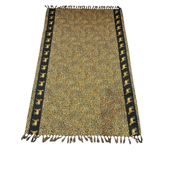 Leopard Print Shawl Wrap With Fringe & Cheetah Border Pattern - Picture 2 of 7